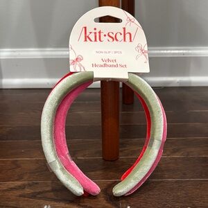 Kitsch Velvet Headband Set - Pink and Green